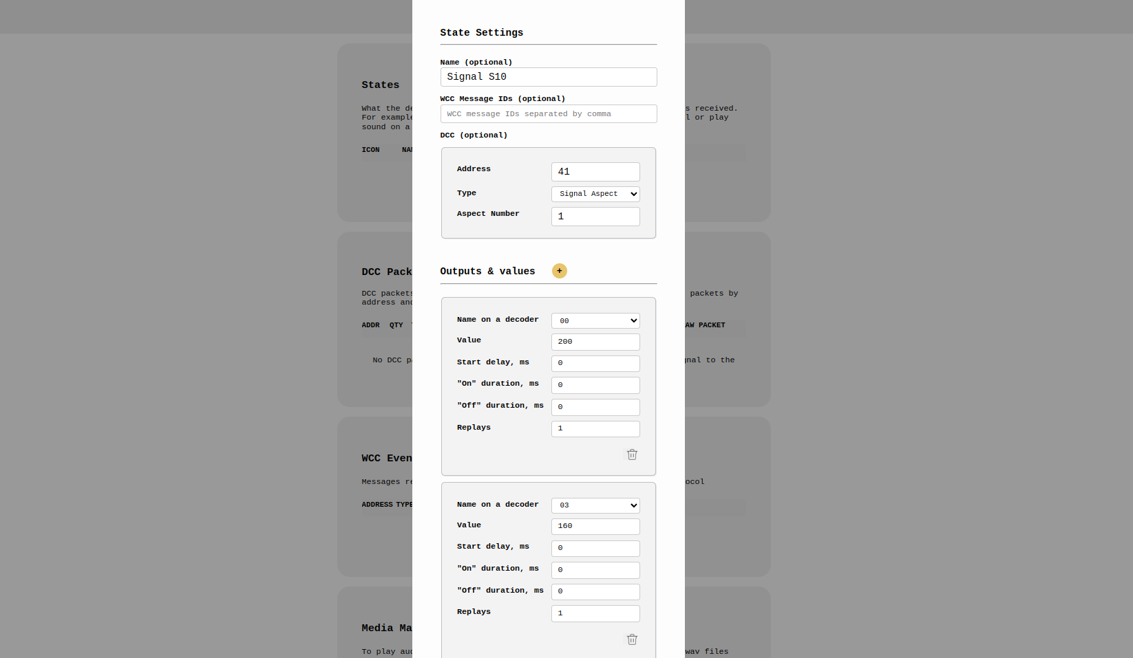 Automation App settings - Control a model railway signal with DCC/WCC and analog control 