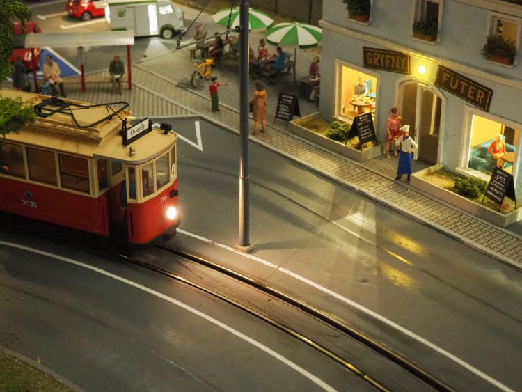 Interactive model railway layout with DCC, trams, sound and rain. 